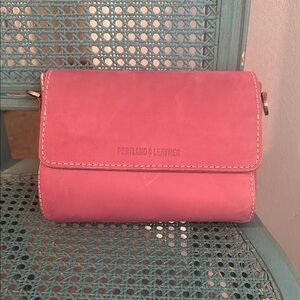 BRAND NEW, NEVER USED: Portland Leather Pink Crossbody Bag with Flap Closure